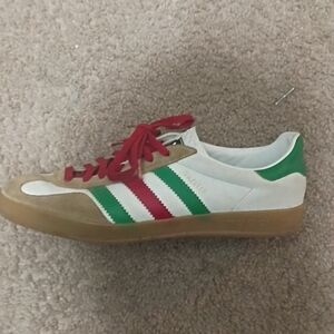 Adidas Samba-Style White Sneaker with Green & Red Stripes
